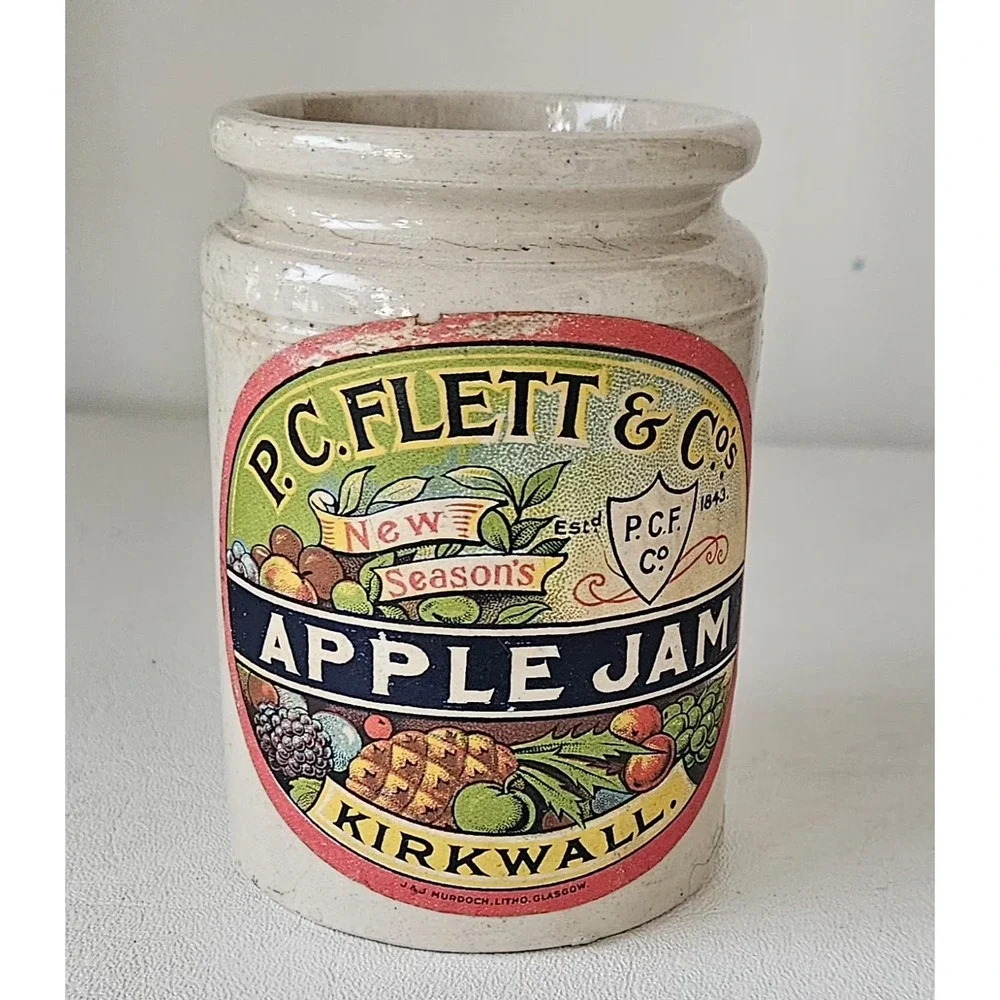 Vintage P C Flett & Co Kirkwall Apple & Bramble Jam Stoneware Jar